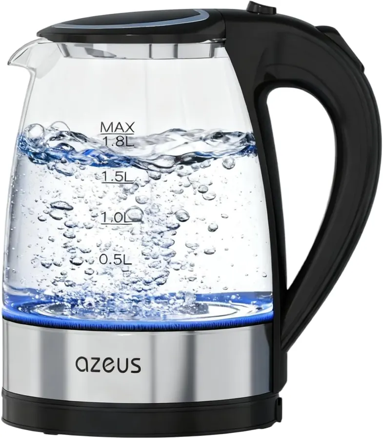 Hand placing AZEUS kettle base onto its power base, showing the contact alignment